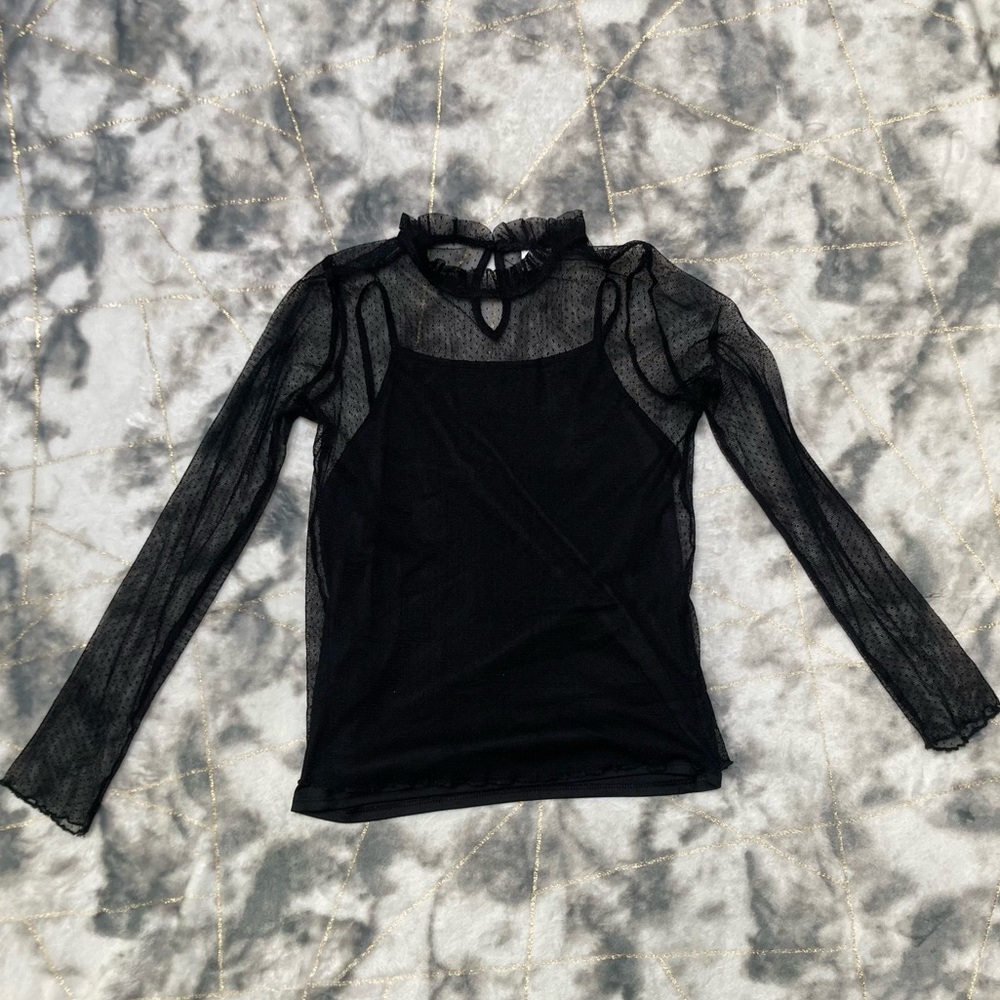 Black Art Class Sheer Long Sleeve Top